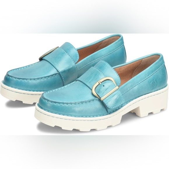 Born Shoes - NEW BORN Contessa Turquoise Leather Buckle Platform Loafer Women’s Size 9.5